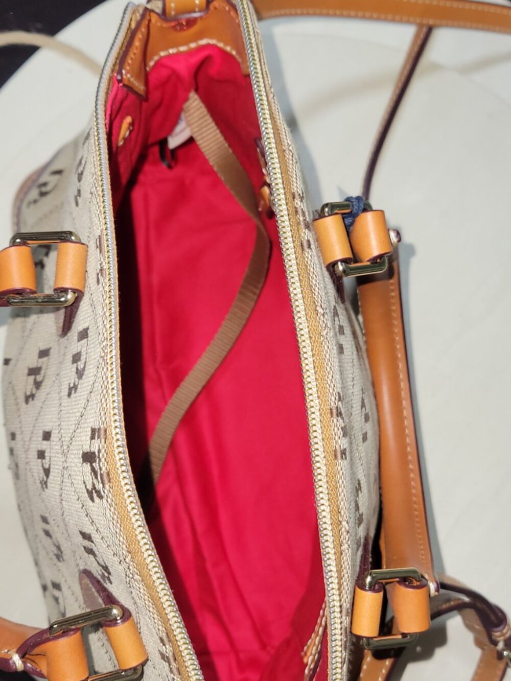Dooney & Bourke Coated Cotton & Leather Gretta Darcy Satchel  [Item #HL19] - Picture 6 of 14